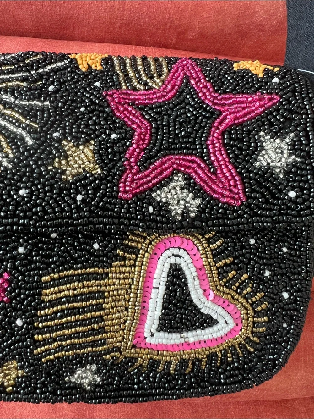 NWT America & Beyond Black Celestial Star, Eye & Heart Beaded Shoulder Bag - Picture 3 of 12